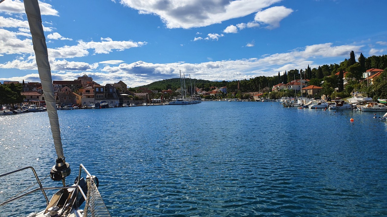 The view over Vrboska from a sailboat 