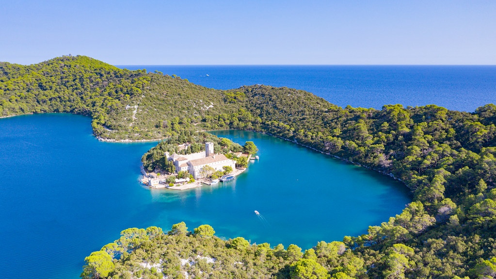 Aerial view of St. Mary Island National Park Mljet
