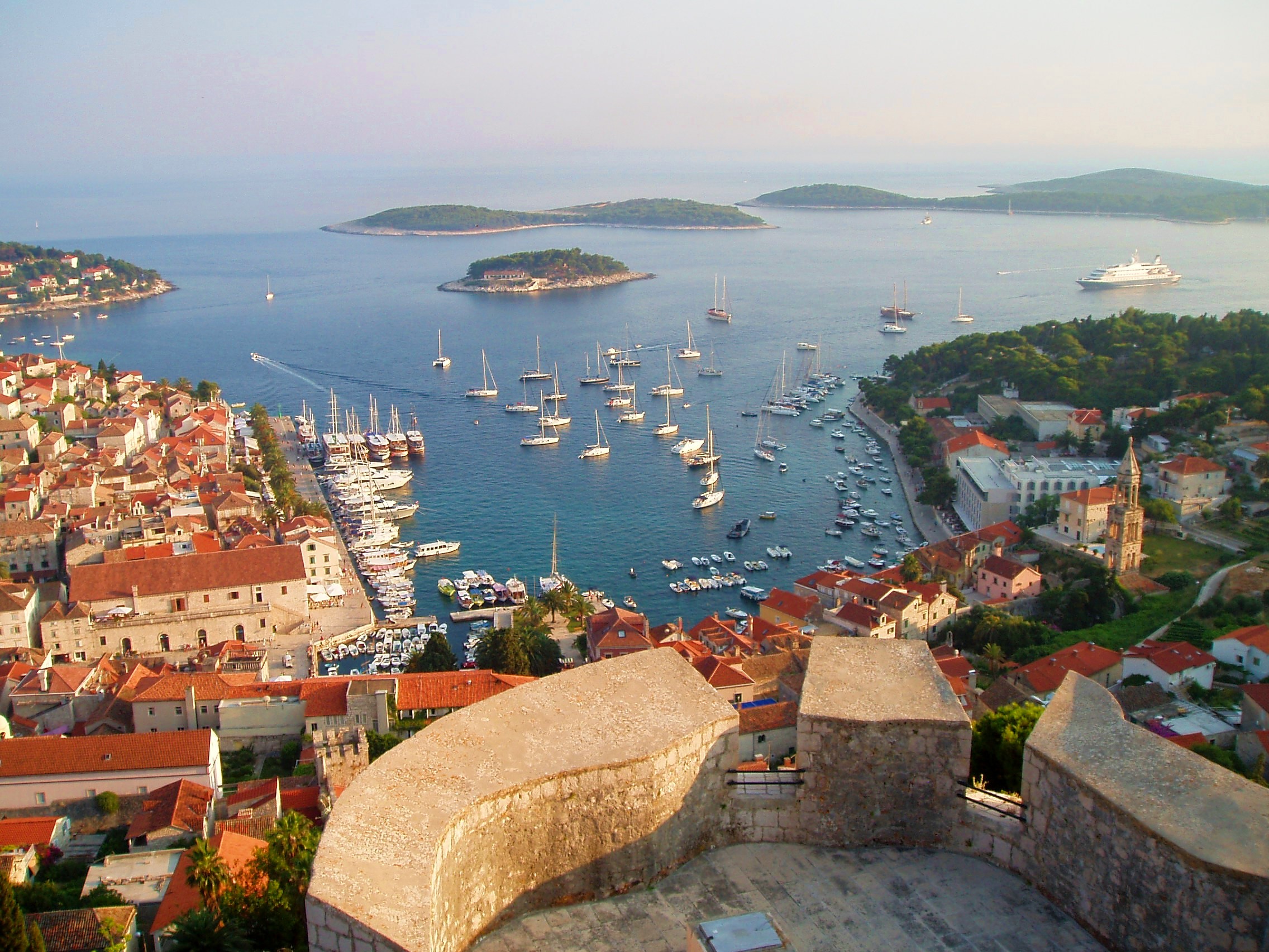 Hvar harbour and town view from the fortress