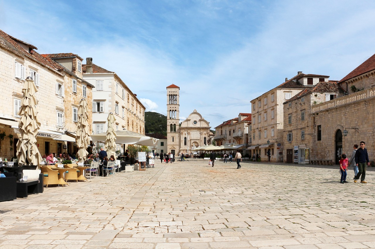 Main square and St. Stephens Cathedral Hvar