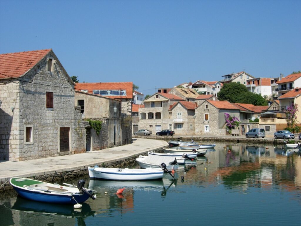 Boats in the canal of Vrboska